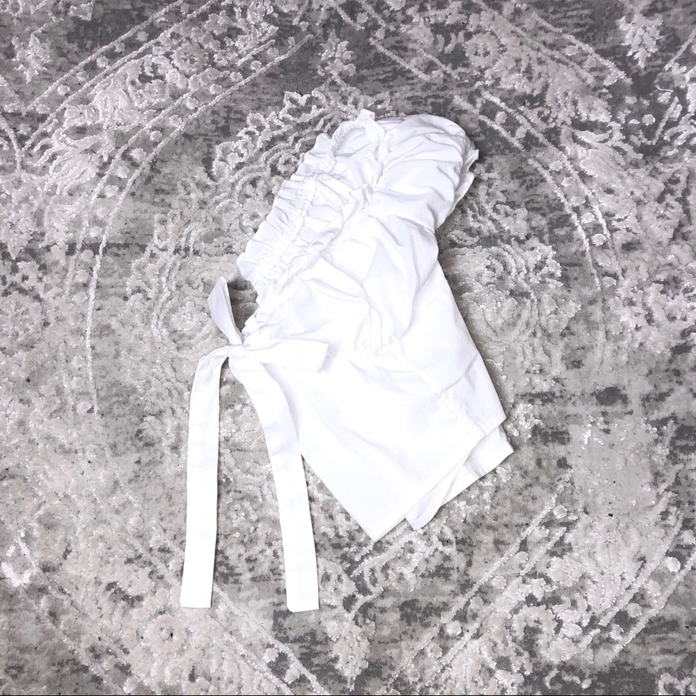 Fashion Nova White Puff Sleeve Tie Front Crop Top